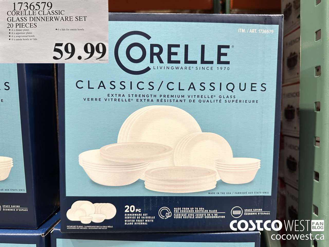 1736579 CORELLE CLASSIC GLASS DINNERWARE SET 20 PIECES $59.99