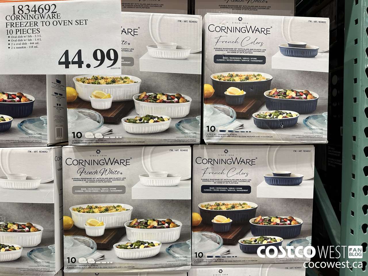 1834692 CORNINGWARE FREEZER TO OVEN SET 10 PIECES $44.99