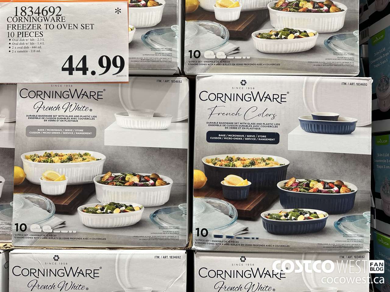 1834692 CORNINGWARE FREEZER TO OVEN SET 10 PIECES $44.99