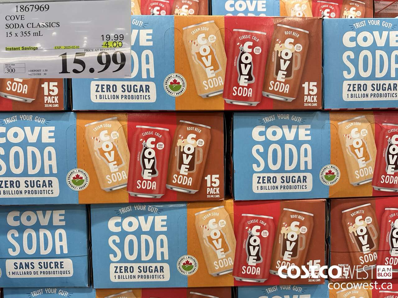 1867969 COVE SODA VARIETY 15 X 355ML ($4.00 INSTANT SAVINGS EXPIRES ON 2025-02-02) $15.99