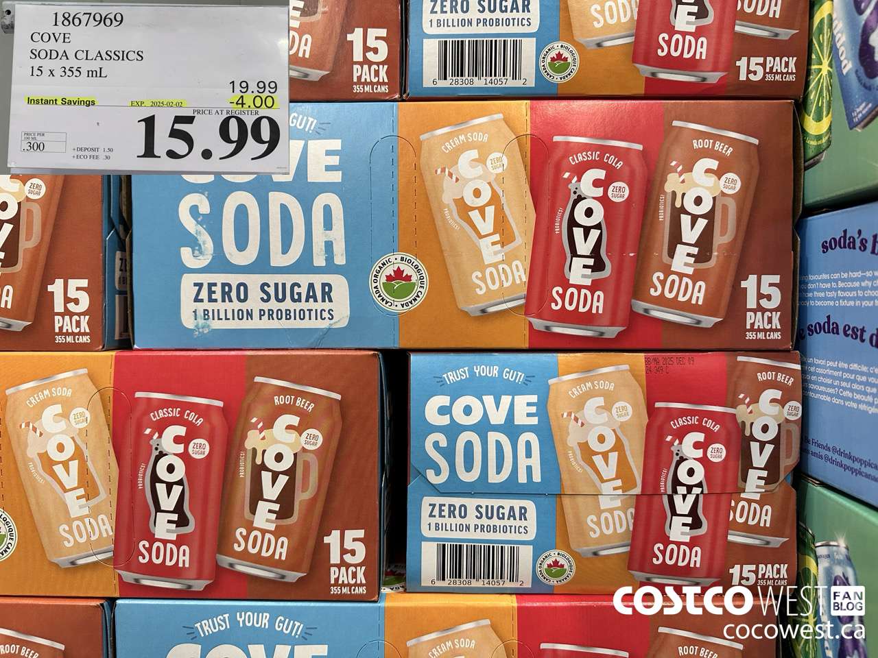 1867969 COVE SODA VARIETY 15 X 355ML ($4.00 INSTANT SAVINGS EXPIRES ON 2025-02-02) $15.99