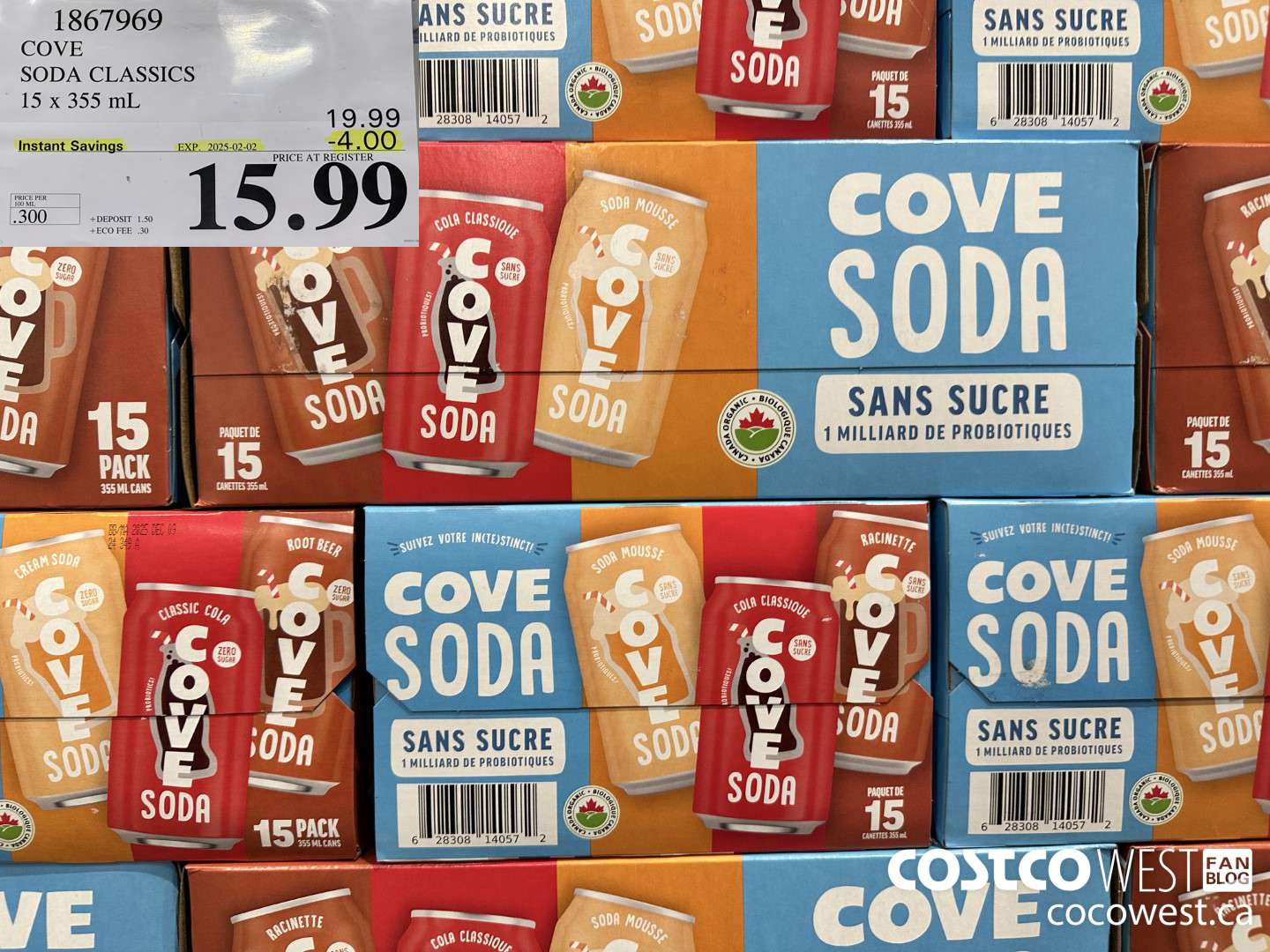 1867969 COVE SODA VARIETY 15 X 355ML ($4.00 INSTANT SAVINGS EXPIRES ON 2025-02-02) $15.99