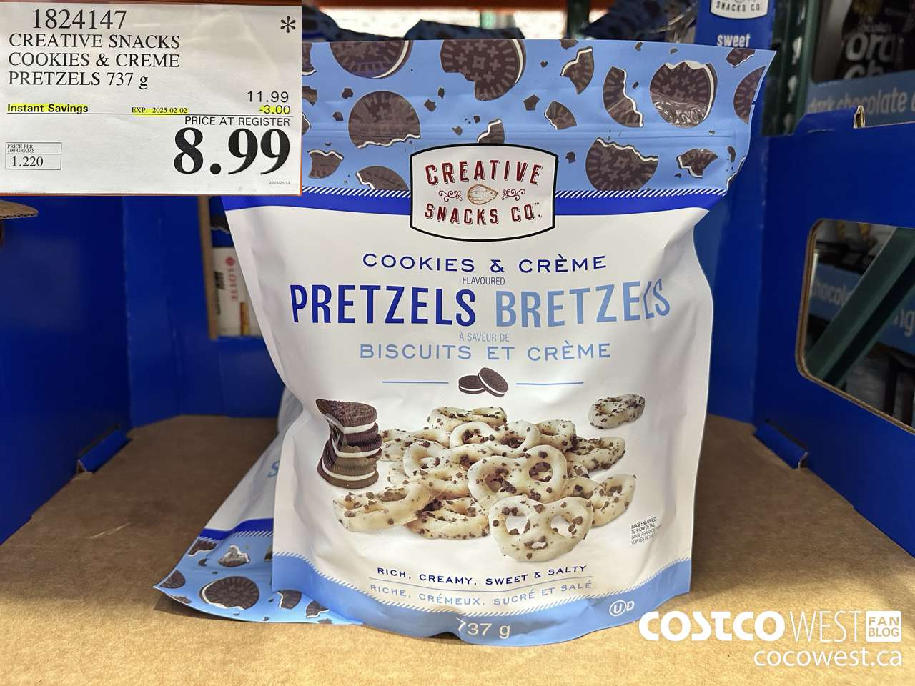 1824147 CREATIVE SNACKS COOKIES & CREME PRETZELS 737G ($3.00 INSTANT SAVINGS EXPIRES ON 2025-02-02) $8.99