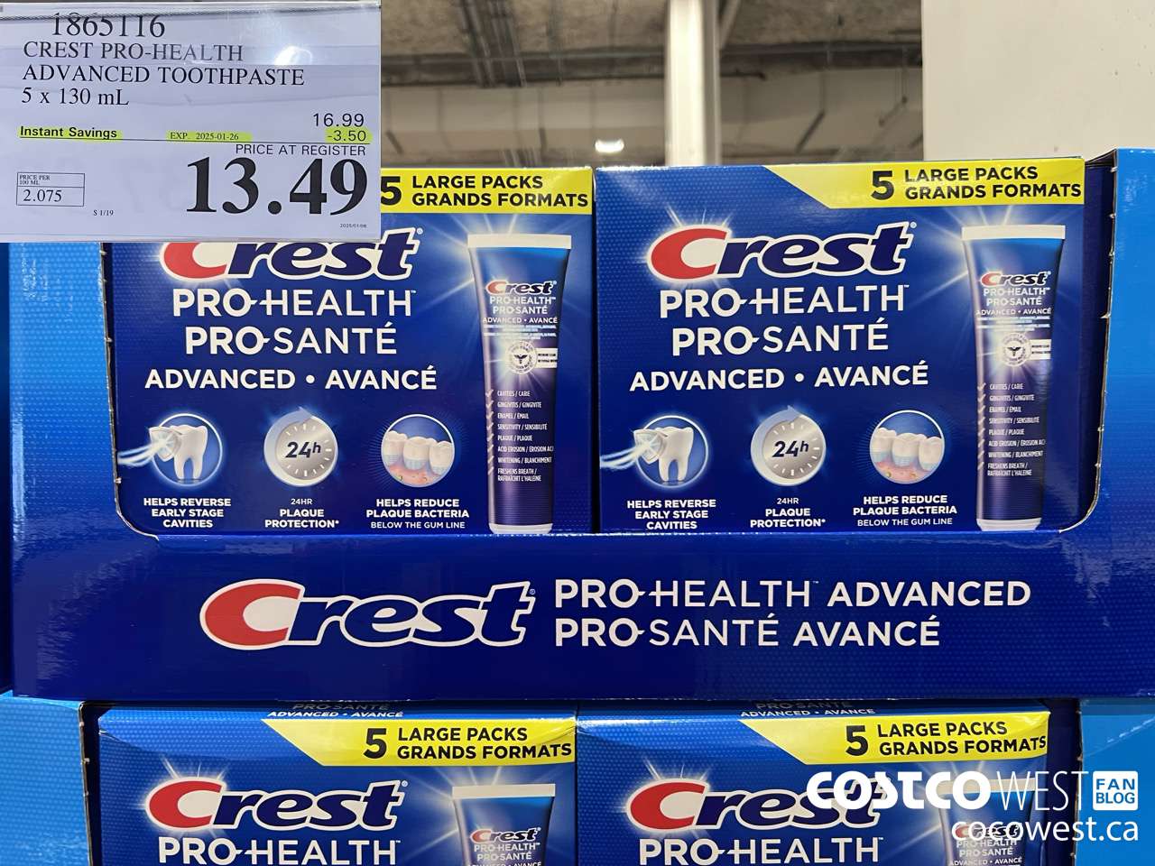 1865116 CREST PRO-HEALTH ADVANCED TOOTHPASTE 5 X 130ML ($3.50 INSTANT SAVINGS EXPIRES ON 2025-01-26) $13.49