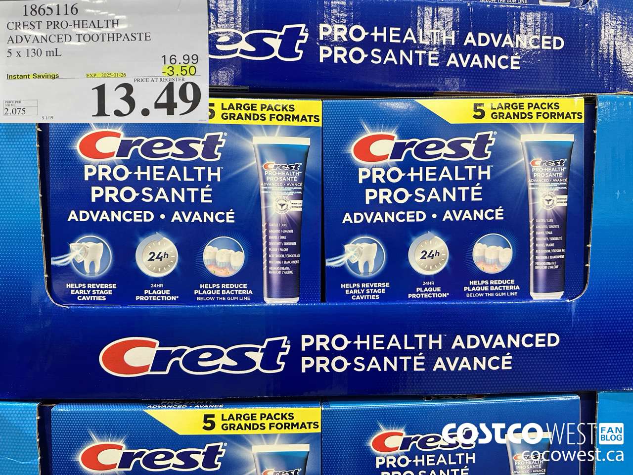 1865116 CREST PRO-HEALTH ADVANCED TOOTHPASTE 5 X 130ML ($3.50 INSTANT SAVINGS EXPIRES ON 2025-01-26) $13.49