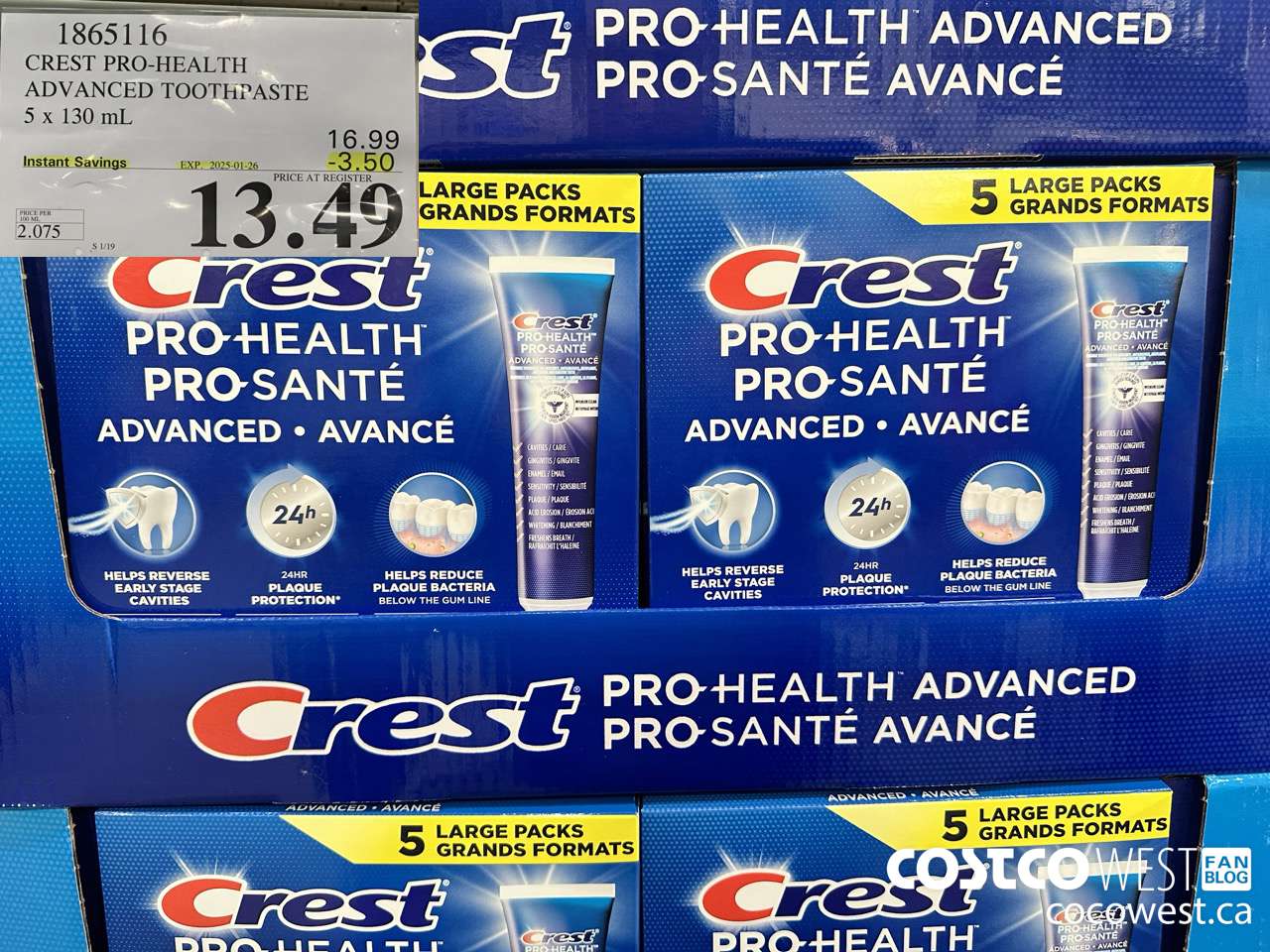 1865116 CREST PRO-HEALTH ADVANCED TOOTHPASTE 5 X 130ML ($3.50 INSTANT SAVINGS EXPIRES ON 2025-01-26) $13.49
