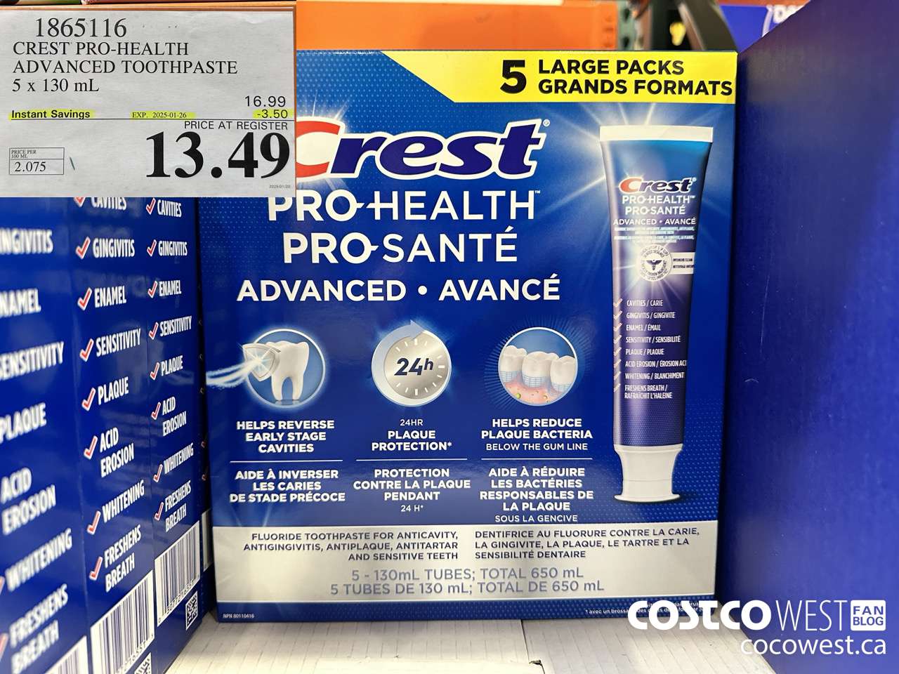 1865116 CREST PRO-HEALTH ADVANCED TOOTHPASTE 5 X 130ML ($3.50 INSTANT SAVINGS EXPIRES ON 2025-01-26) $13.49