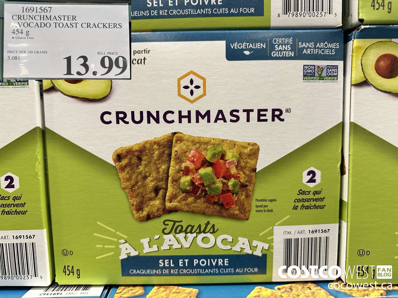 1691567 CRUNCHMASTER AVOCADO TOAST CRACKERS 454G $13.99