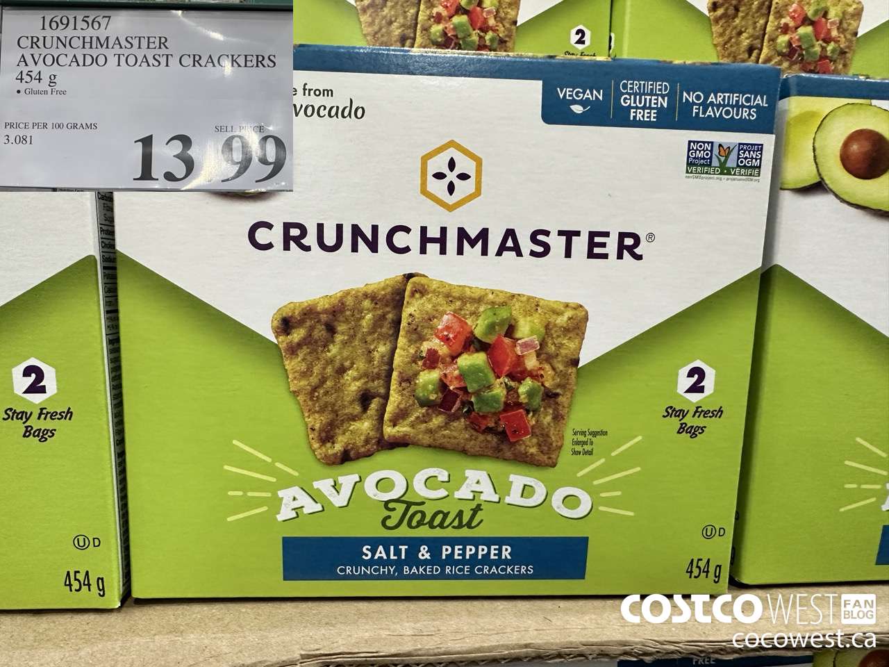 1691567 CRUNCHMASTER AVOCADO TOAST CRACKERS 454G $13.99