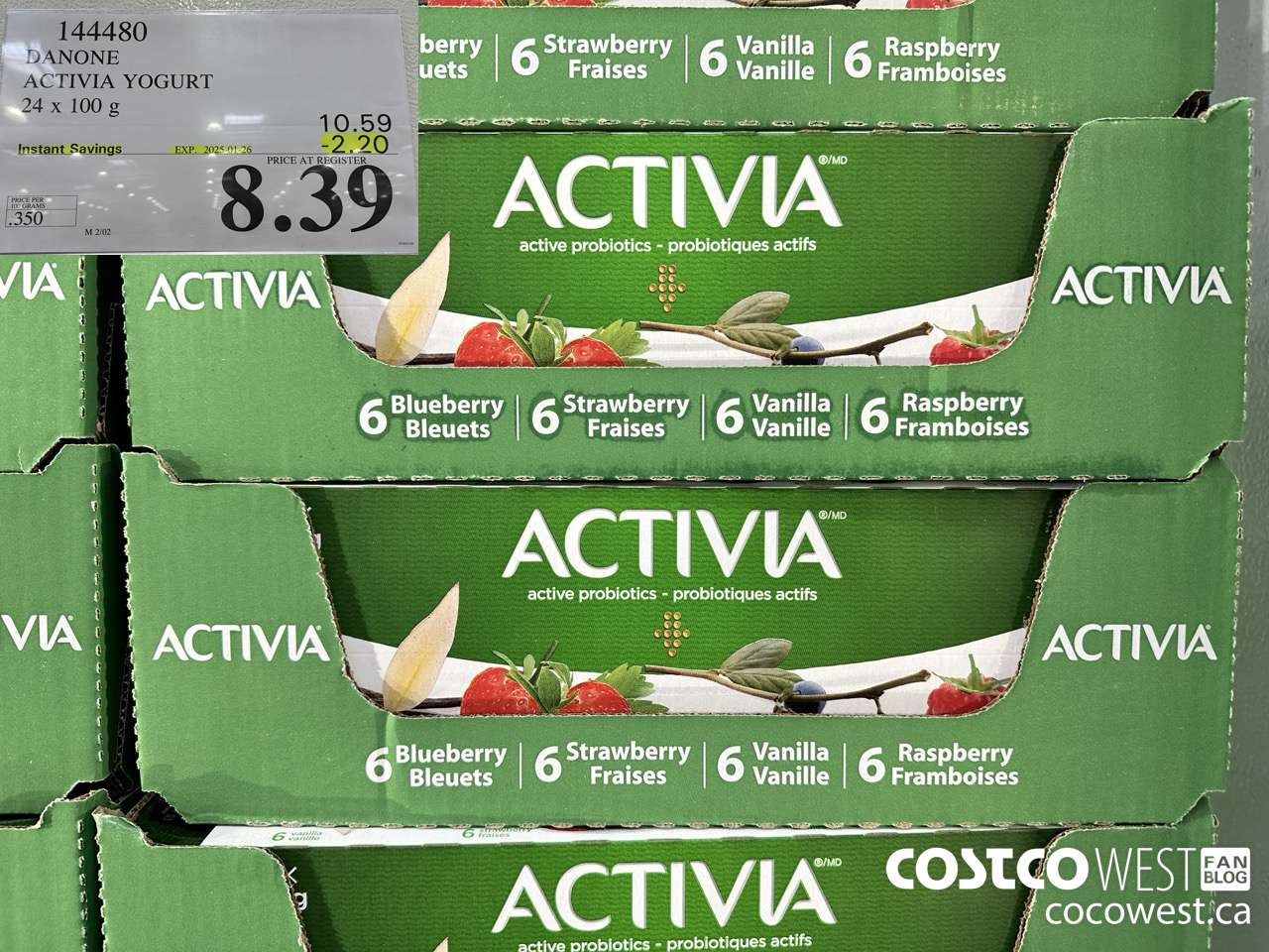 144480 DANONE ACTIVIA YOGURT 24 x 100 g ($2.20 INSTANT SAVINGS EXPIRES ON 2025-01-26) $8.39