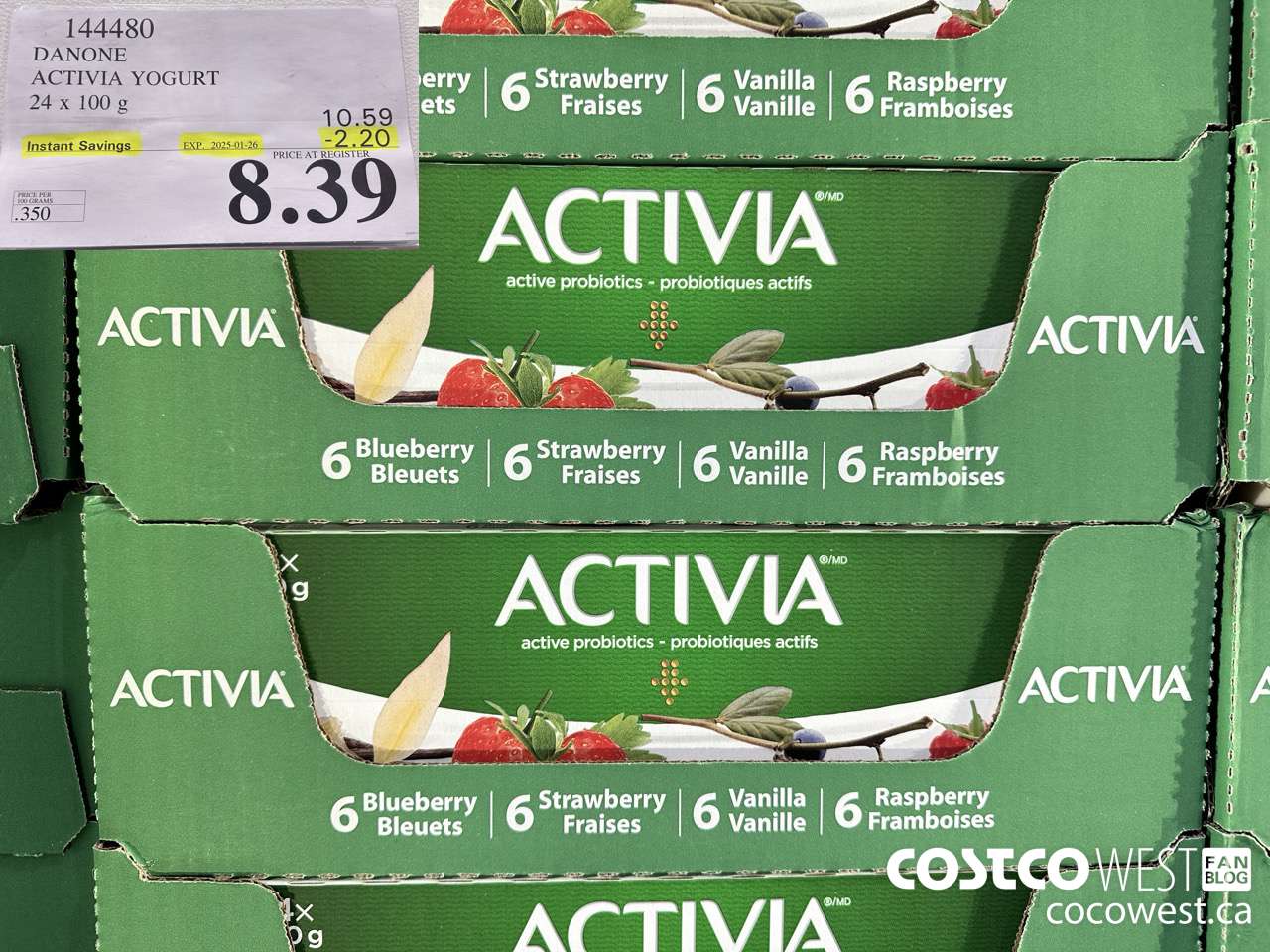 144480 DANONE ACTIVIA YOGURT 24 x 100 g ($2.20 INSTANT SAVINGS EXPIRES ON 2025-01-26) $8.39