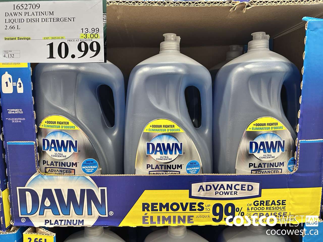1652709 DAWN PLATINUM LIQUID DISH DETERGENT 2.66L ($3.00 INSTANT SAVINGS EXPIRES ON 2025-01-26) $10.99
