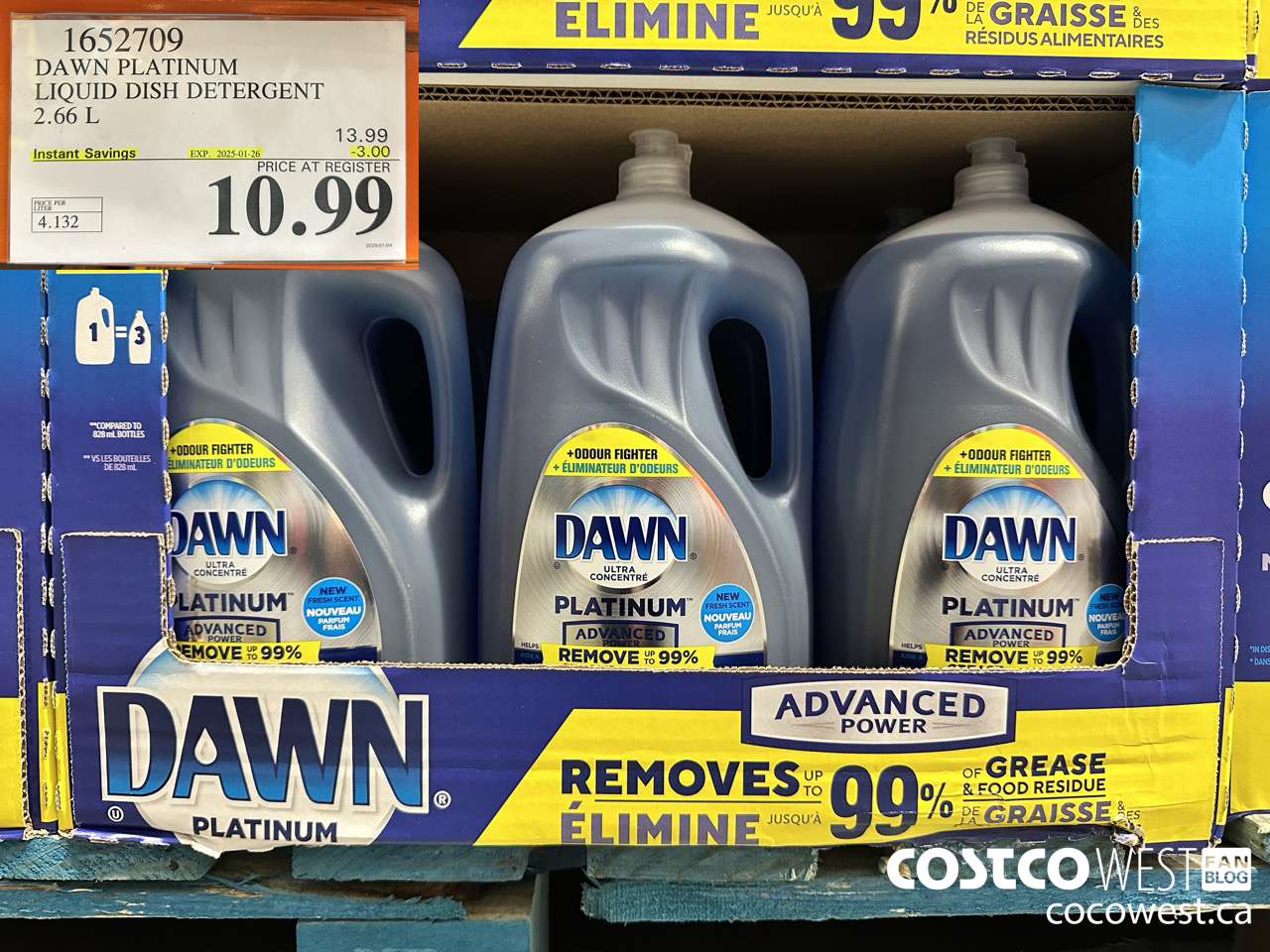 1652709 DAWN PLATINUM LIQUID DISH DETERGENT 2.66L ($3.00 INSTANT SAVINGS EXPIRES ON 2025-01-26) $10.99