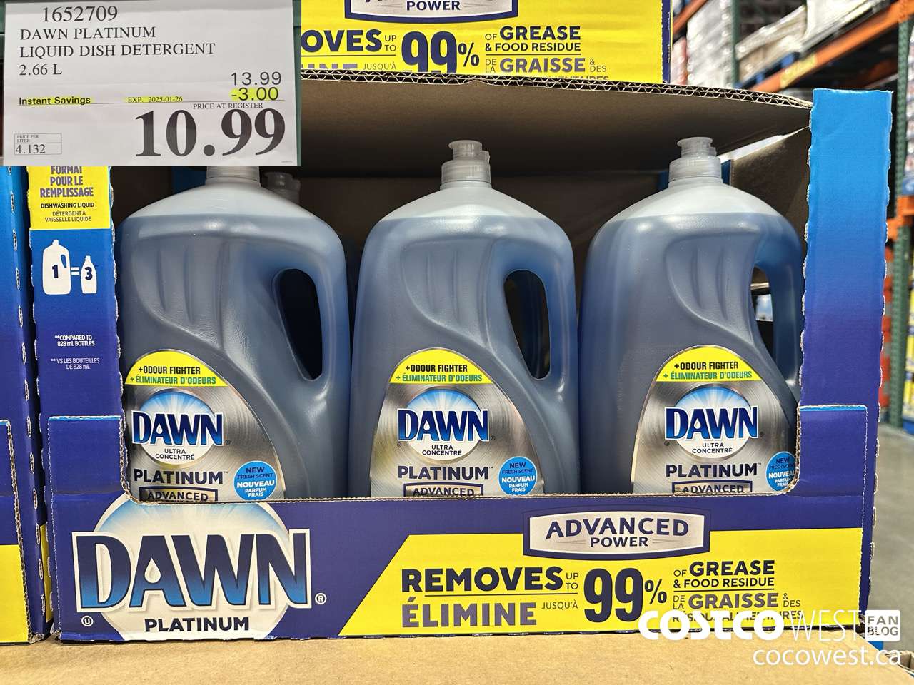 1652709 DAWN PLATINUM LIQUID DISH DETERGENT 2.66L ($3.00 INSTANT SAVINGS EXPIRES ON 2025-01-26) $10.99
