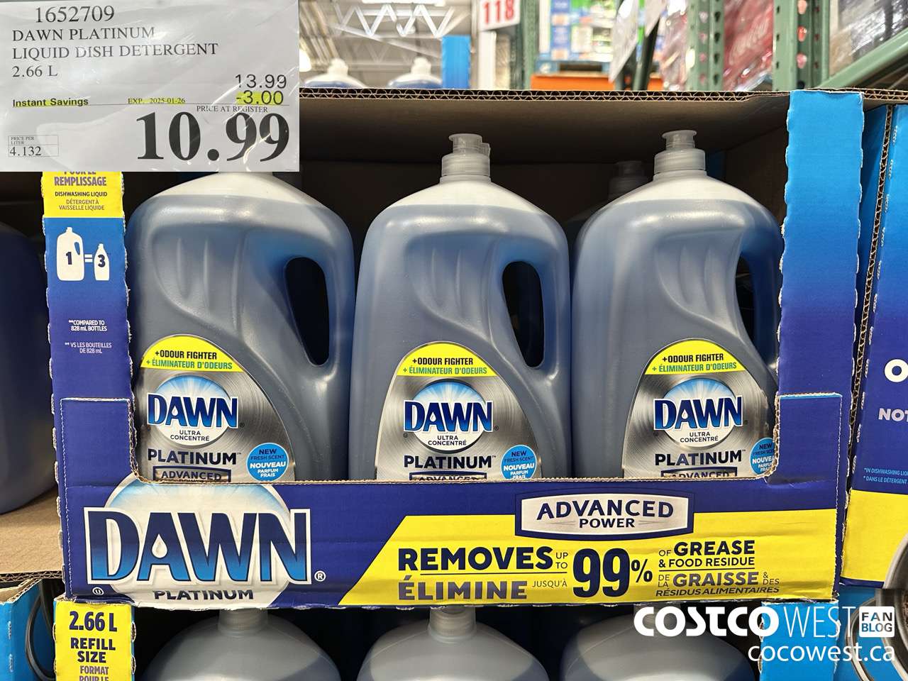 1652709 DAWN PLATINUM LIQUID DISH DETERGENT 2.66L ($3.00 INSTANT SAVINGS EXPIRES ON 2025-01-26) $10.99