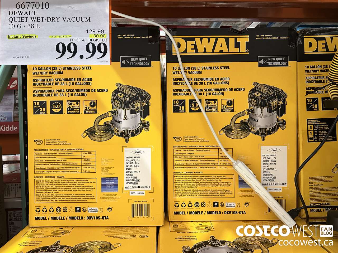 6677010 DEWALT QUIET WET/DRY VACUUM 10G/38L ($30.00 INSTANT SAVINGS EXPIRES ON 2025-01-19) $99.99