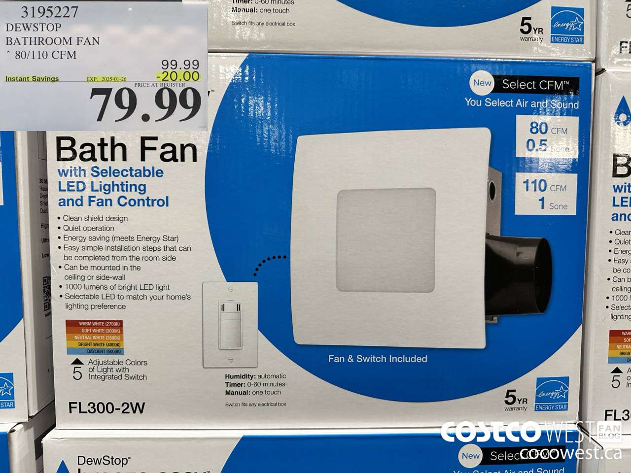 3195227 DEWSTOP BATHROOM FAN & SWITCH 80/110 CFM ($20.00 INSTANT SAVINGS EXPIRES ON 2025-01-26) $79.99
