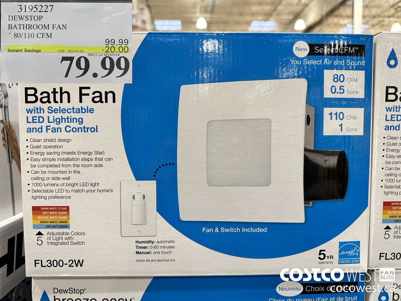 3195227 DEWSTOP BATHROOM FAN & SWITCH 80/110 CFM ($20.00 INSTANT SAVINGS EXPIRES ON 2025-01-26) $79.99