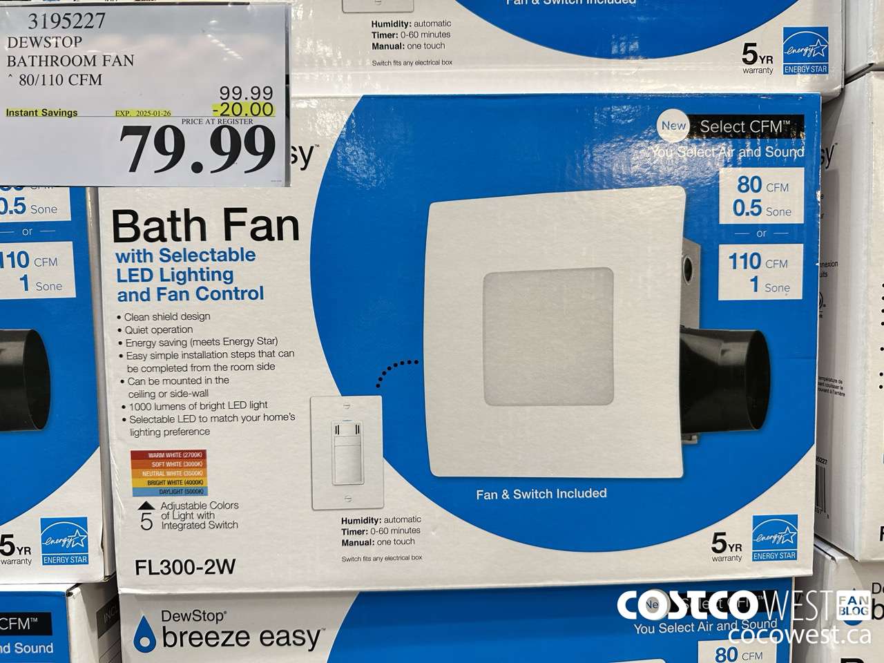 3195227 DEWSTOP BATHROOM FAN & SWITCH 80/110 CFM ($20.00 INSTANT SAVINGS EXPIRES ON 2025-01-26) $79.99