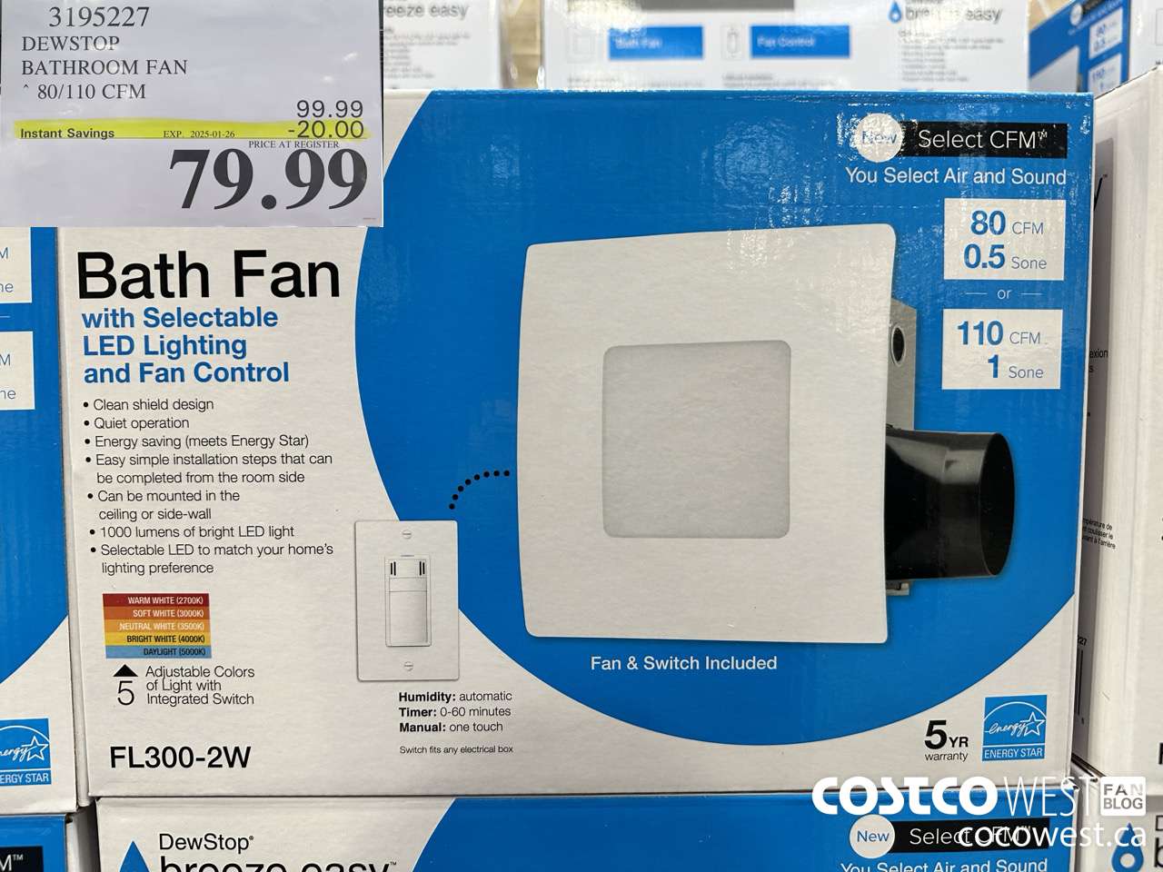3195227 DEWSTOP BATHROOM FAN & SWITCH 80/110 CFM ($20.00 INSTANT SAVINGS EXPIRES ON 2025-01-26) $79.99