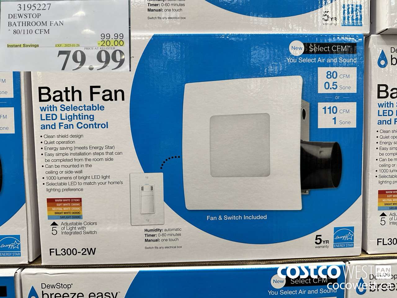 3195227 DEWSTOP BATHROOM FAN & SWITCH 80/110 CFM ($20.00 INSTANT SAVINGS EXPIRES ON 2025-01-26) $79.99