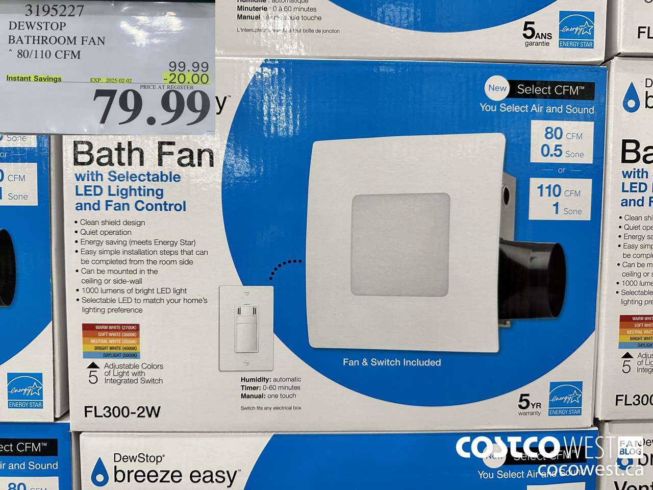 3195227 DEWSTOP BATHROOM FAN & SWITCH 80/110 CFM ($20.00 INSTANT SAVINGS EXPIRES ON 2025-02-02) $79.99
