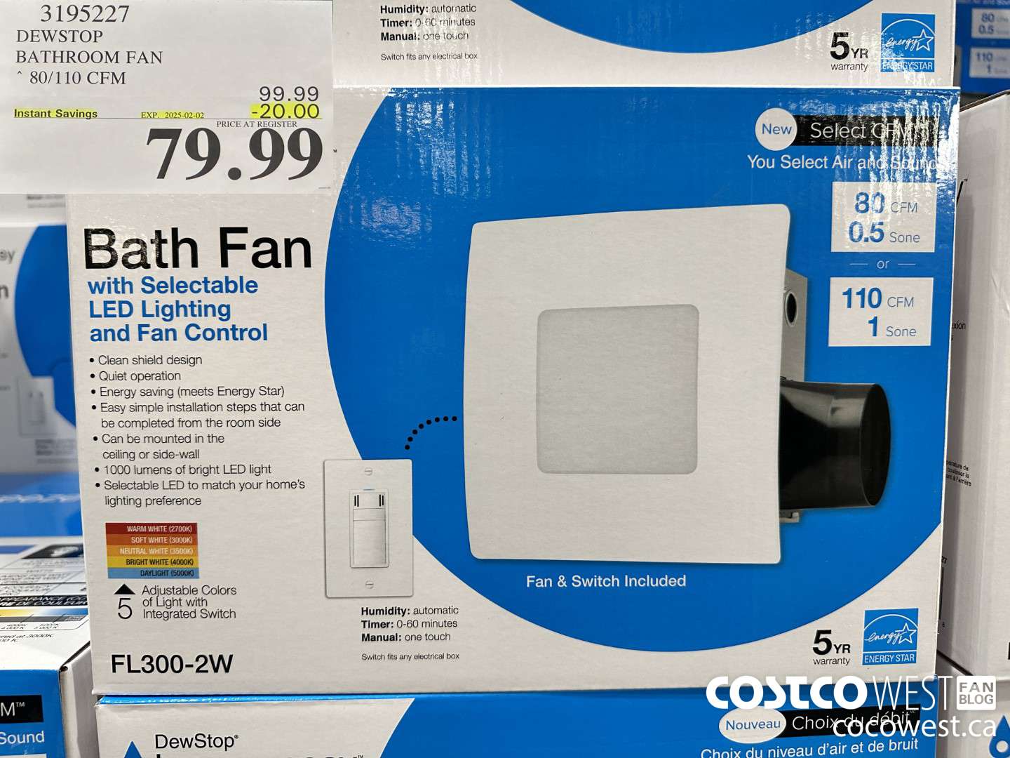 3195227 DEWSTOP BATHROOM FAN & SWITCH 80/110 CFM ($20.00 INSTANT SAVINGS EXPIRES ON 2025-02-02) $79.99