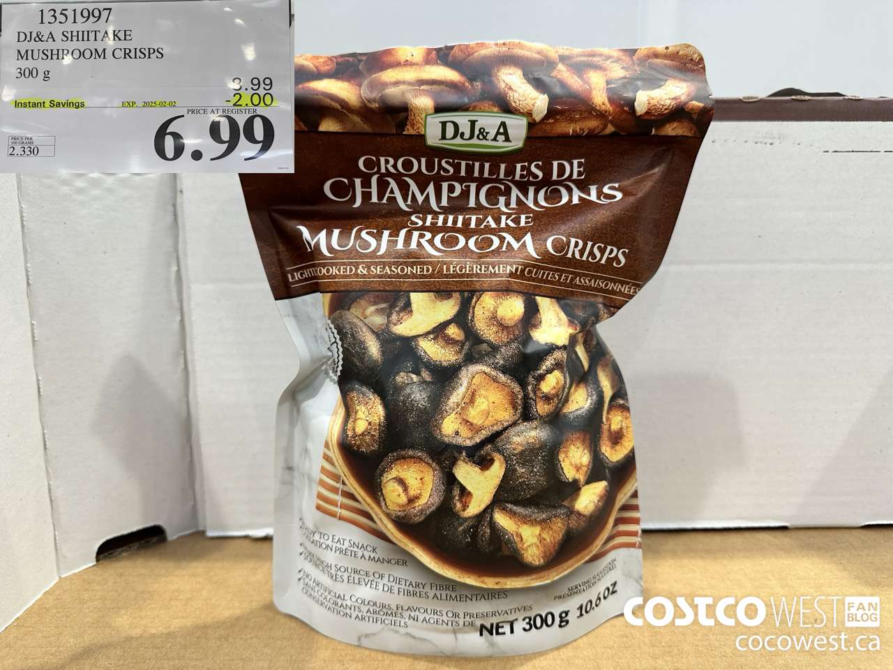 1351997 DJ&A SHIITAKE MUSHROOM CRISPS 300 G ($2.00 INSTANT SAVINGS EXPIRES ON 2025-02-02) $6.99