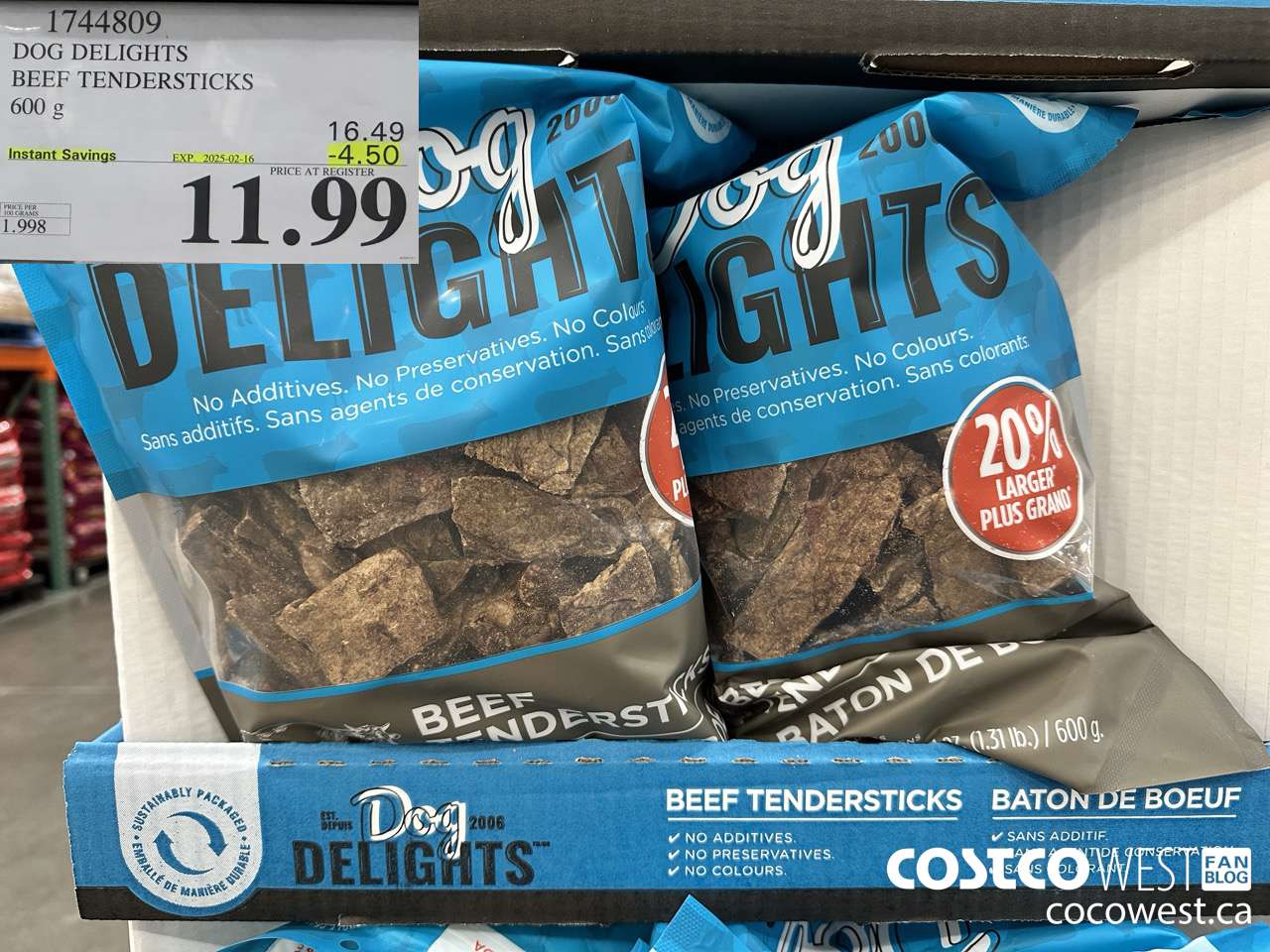 1744809 DOG DELIGHTS BEEF TENDERSTICKS 600G ($4.50 INSTANT SAVINGS EXPIRES ON 2025-02-16) $11.99