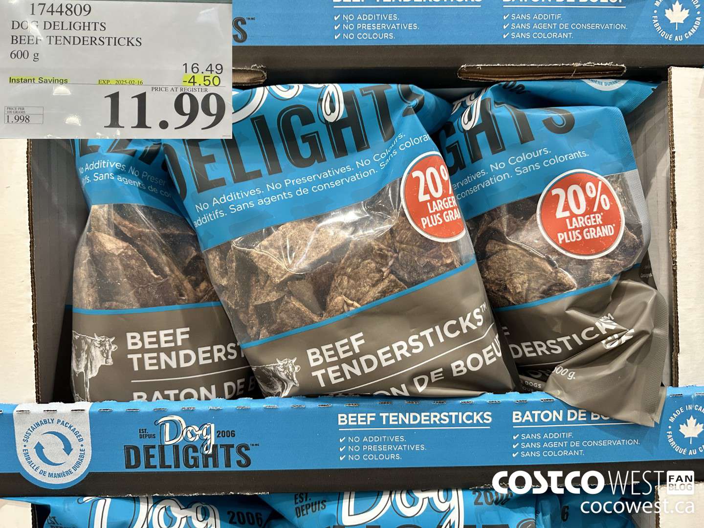 1744809 DOG DELIGHTS BEEF TENDERSTICKS 600G ($4.50 INSTANT SAVINGS EXPIRES ON 2025-02-16) $11.99