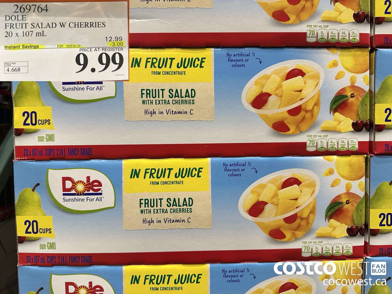 269764 DOLE FRUIT SALAD W CHERRIES 20 x 107 mL ($3.00 INSTANT SAVINGS EXPIRES ON 2025-01-19) $9.99