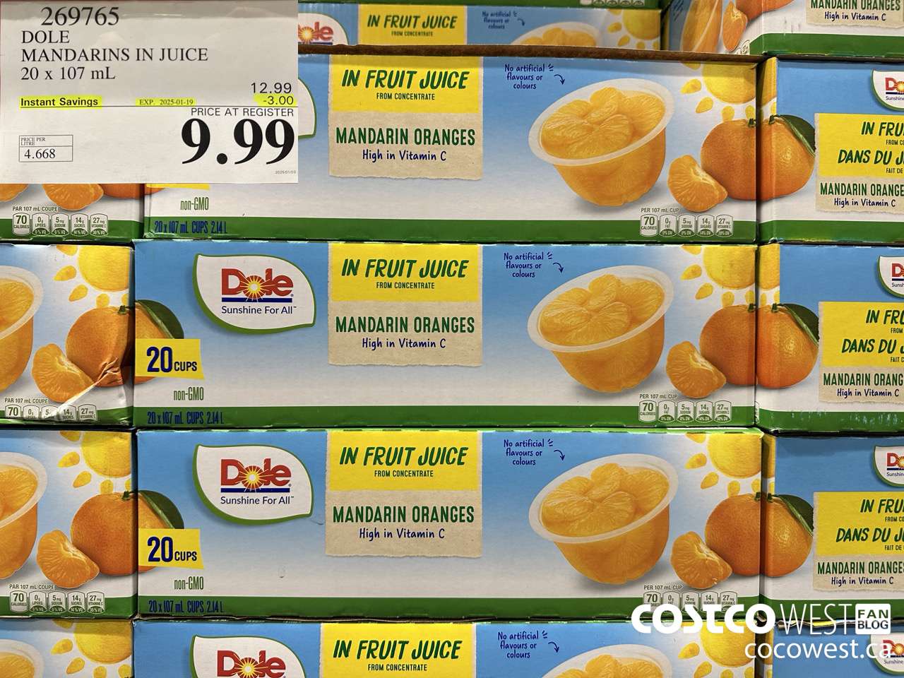 269765 DOLE MANDARINS IN JUICE 20 x 107 mL ($3.00 INSTANT SAVINGS EXPIRES ON 2025-01-19) $9.99