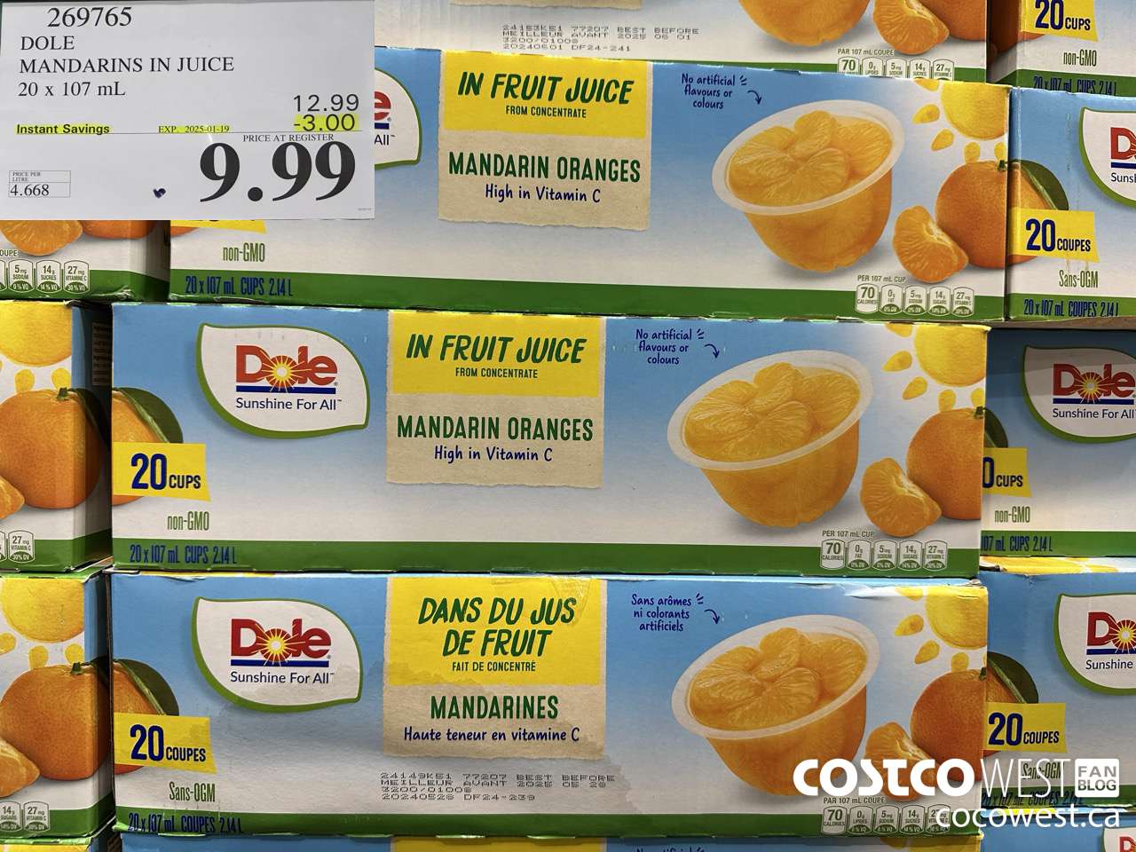 269765 DOLE MANDARINS IN JUICE 20 x 107 mL ($3.00 INSTANT SAVINGS EXPIRES ON 2025-01-19) $9.99