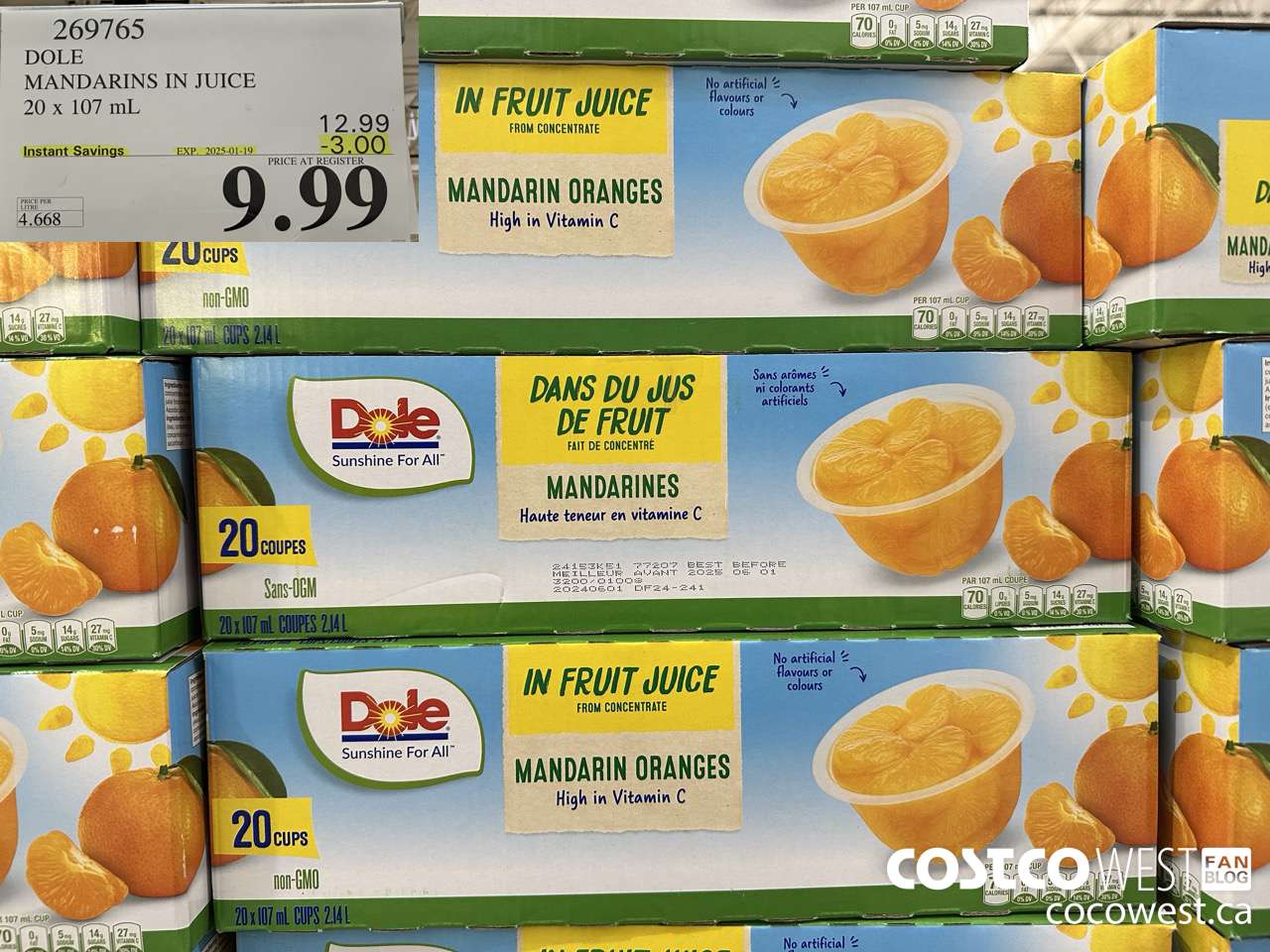 269765 DOLE MANDARINS IN JUICE 20 x 107 mL ($3.00 INSTANT SAVINGS EXPIRES ON 2025-01-19) $9.99