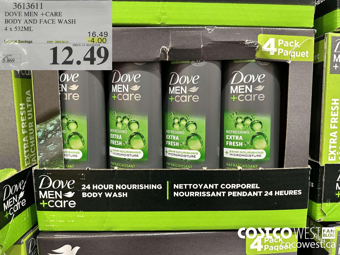 3613611 DOVE MEN +CARE BODY AND FACE WASH 4 X 532ML ($4.00 INSTANT SAVINGS EXPIRES ON 2025-02-23) $12.49