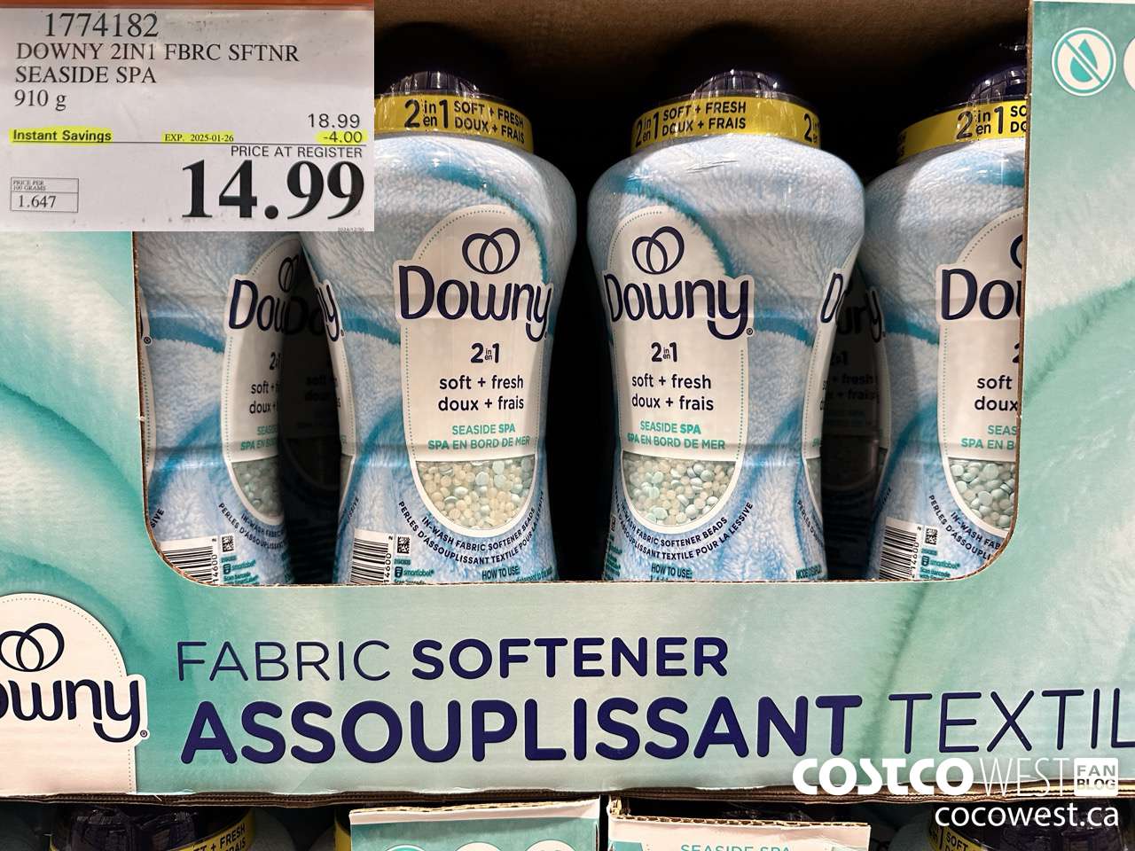 1774182 DOWNY 2IN1 FBRC SFTNR SEASIDE SPA 910G ($4.00 INSTANT SAVINGS EXPIRES ON 2025-01-26) $14.99