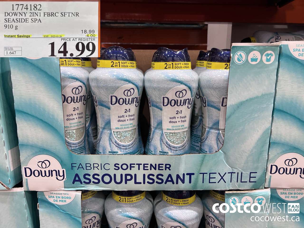 1774182 DOWNY 2IN1 FBRC SFTNR SEASIDE SPA 910G ($4.00 INSTANT SAVINGS EXPIRES ON 2025-01-26) $14.99