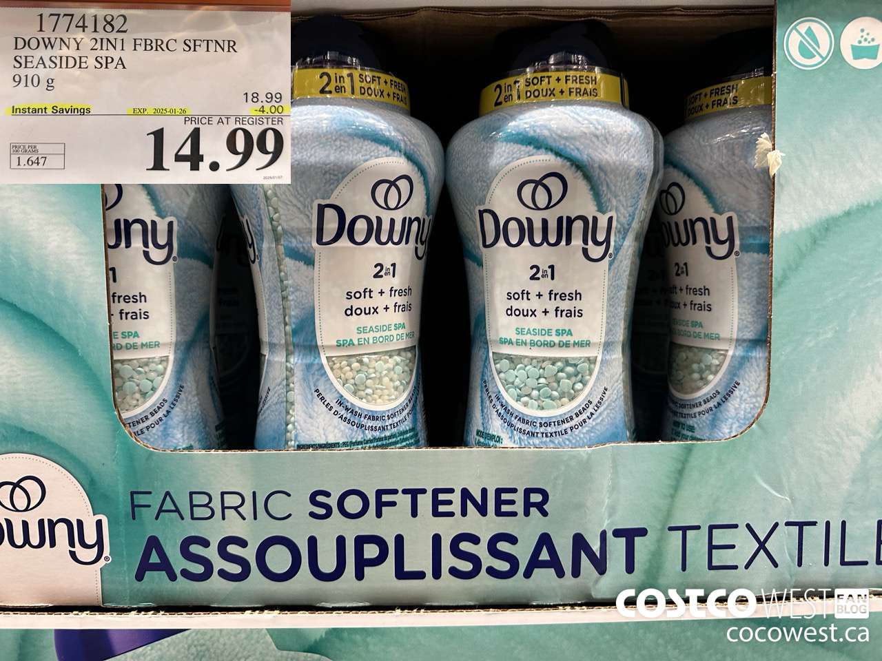 1774182 DOWNY 2IN1 FBRC SFTNR SEASIDE SPA 910G ($4.00 INSTANT SAVINGS EXPIRES ON 2025-01-26) $14.99