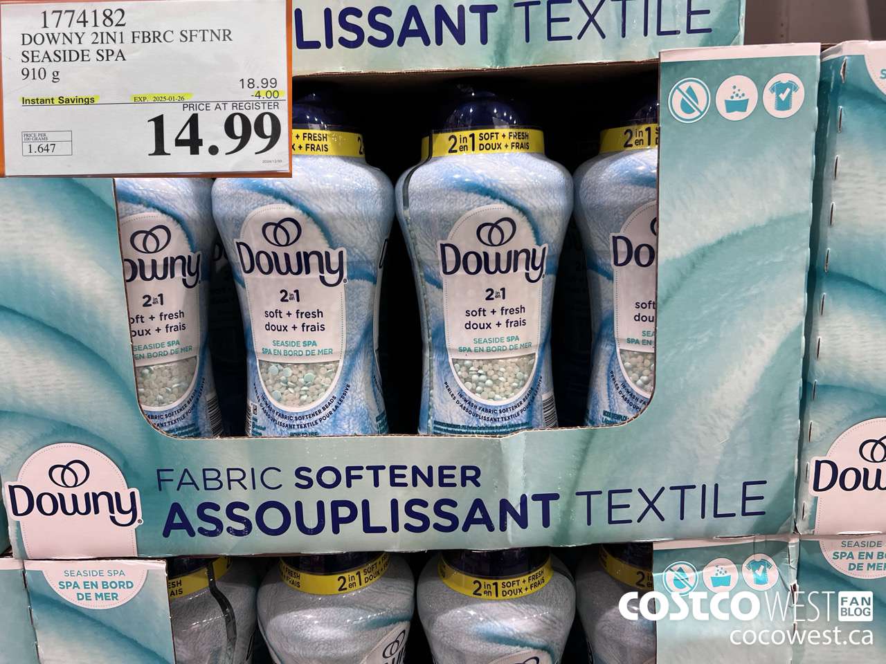 1774182 DOWNY 2IN1 FBRC SFTNR SEASIDE SPA 910G ($4.00 INSTANT SAVINGS EXPIRES ON 2025-01-26) $14.99