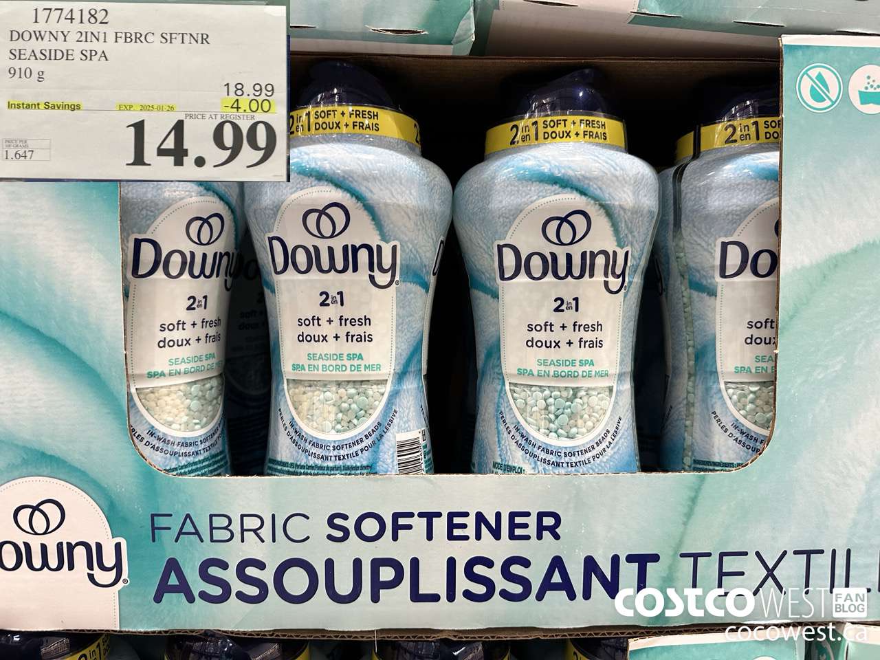 1774182 DOWNY 2IN1 FBRC SFTNR SEASIDE SPA 910G ($4.00 INSTANT SAVINGS EXPIRES ON 2025-01-26) $14.99