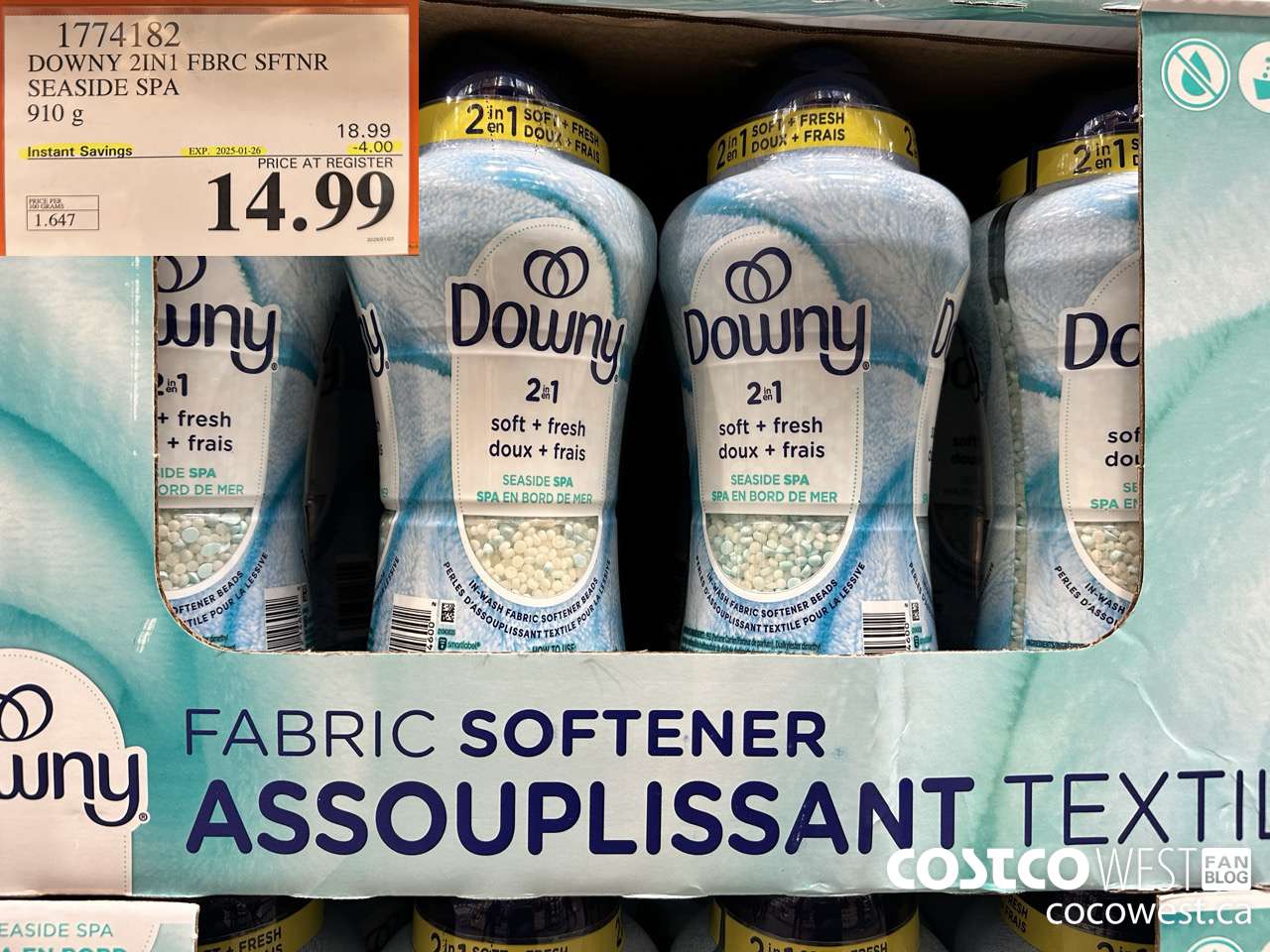 1774182 DOWNY 2IN1 FBRC SFTNR SEASIDE SPA 910G ($4.00 INSTANT SAVINGS EXPIRES ON 2025-01-26) $14.99