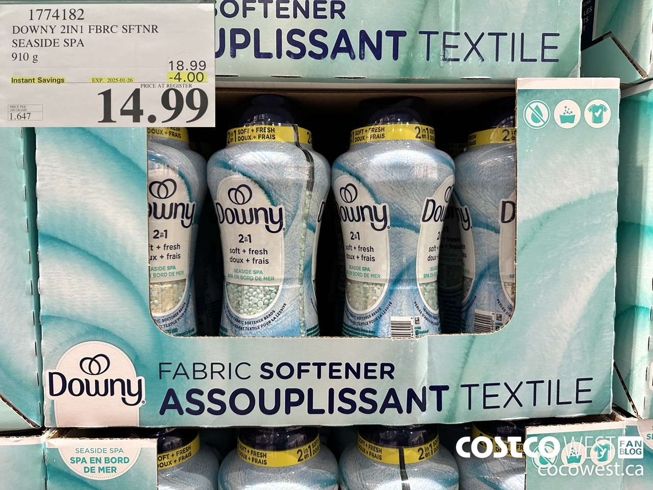 1774182 DOWNY 2IN1 FBRC SFTNR SEASIDE SPA 910G ($4.00 INSTANT SAVINGS EXPIRES ON 2025-01-26) $14.99