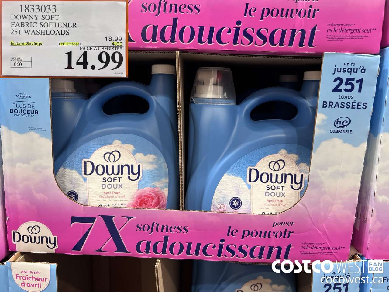 1833033 DOWNY SOFT FABRIC SOFTENER 251 WASHLOADS ($4.00 INSTANT SAVINGS EXPIRES ON 2025-01-19) $14.99