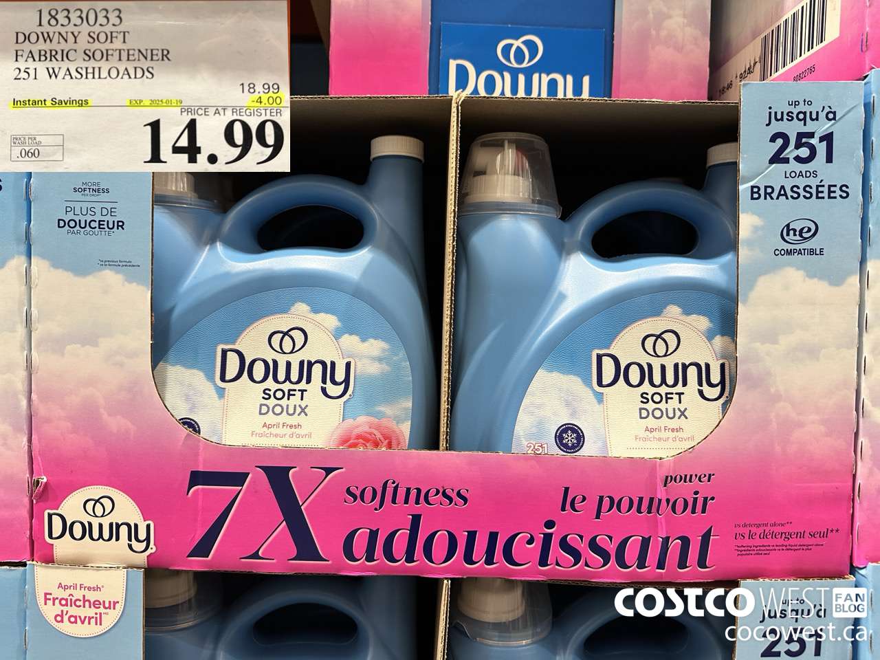 1833033 DOWNY SOFT FABRIC SOFTENER 251 WASHLOADS ($4.00 INSTANT SAVINGS EXPIRES ON 2025-01-19) $14.99