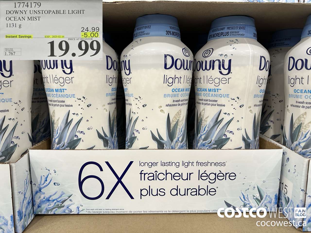 1774179 DOWNY UNSTOPABLE LIGHT OCEAN MIST 1131G ($5.00 INSTANT SAVINGS EXPIRES ON 2025-02-16) $19.99