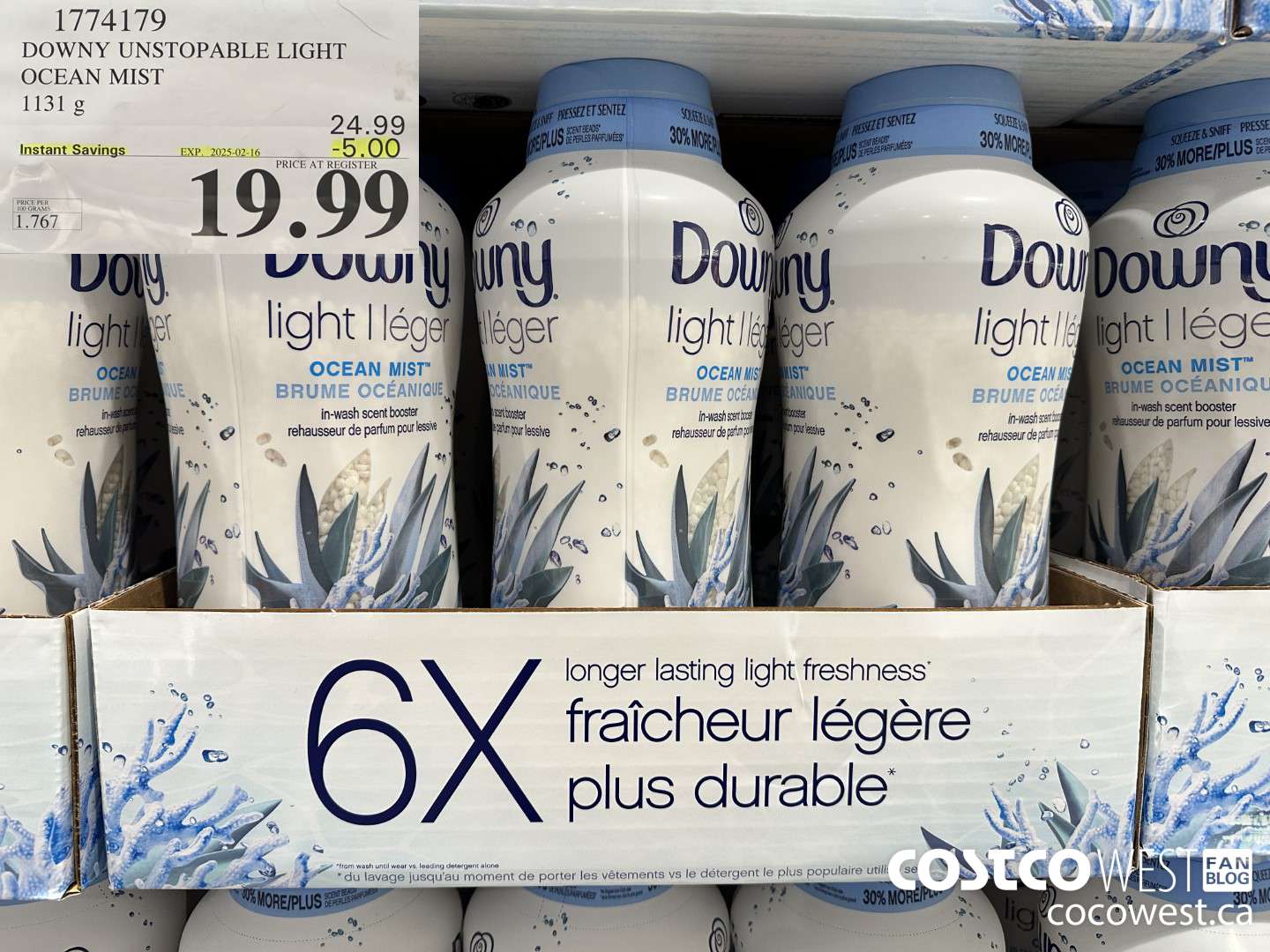 1774179 DOWNY UNSTOPABLE LIGHT OCEAN MIST 1131G ($5.00 INSTANT SAVINGS EXPIRES ON 2025-02-16) $19.99