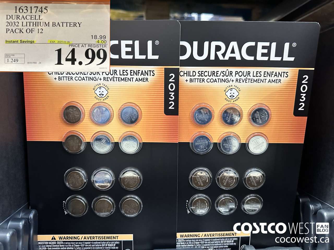 1631745 DURACELL 2032 LITHIUM BATTERY PACK OF 12 ($4.00 INSTANT SAVINGS EXPIRES ON 2025-01-26) $14.99