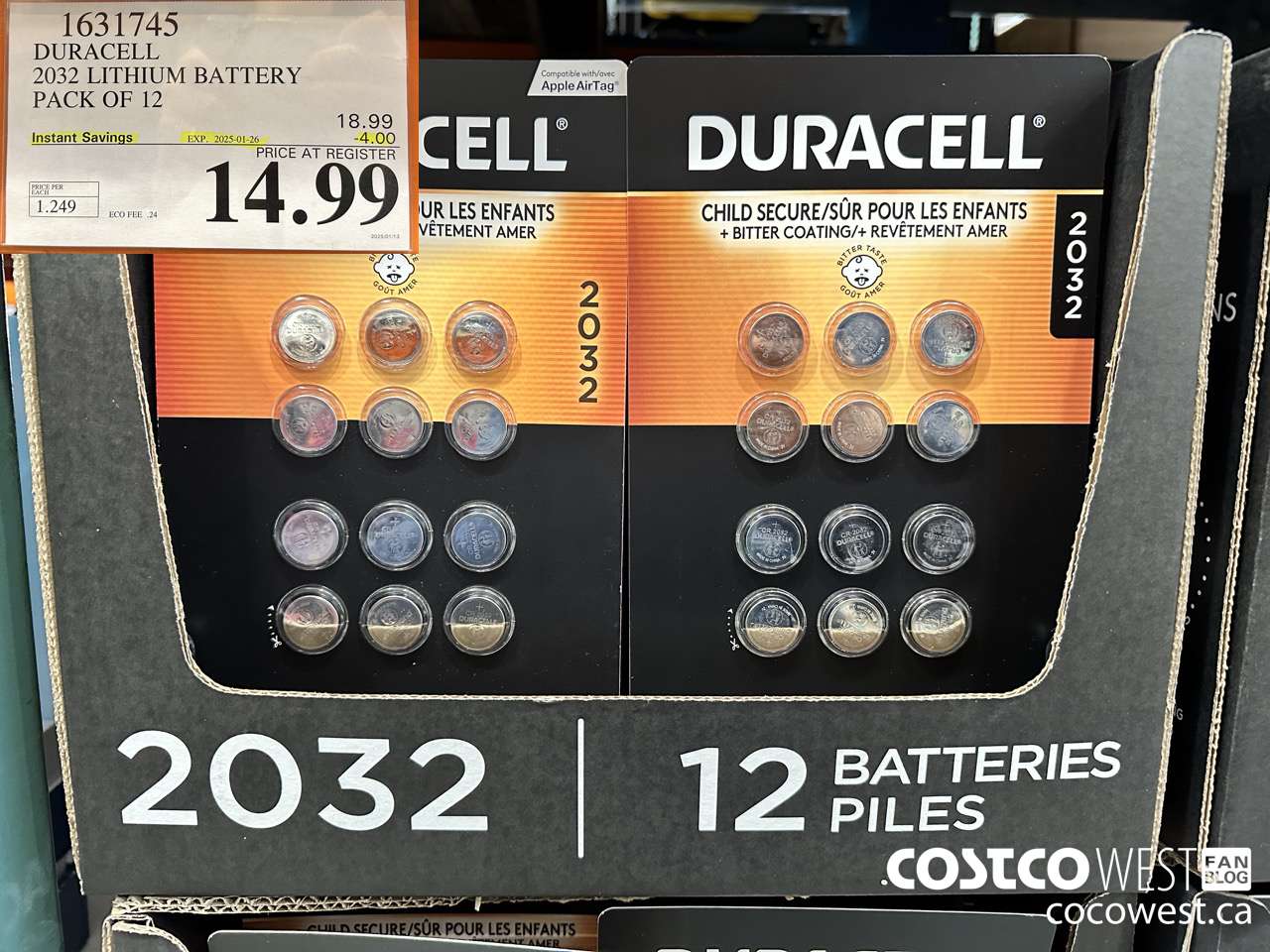 1631745 DURACELL 2032 LITHIUM BATTERY PACK OF 12 ($4.00 INSTANT SAVINGS EXPIRES ON 2025-01-26) $14.99