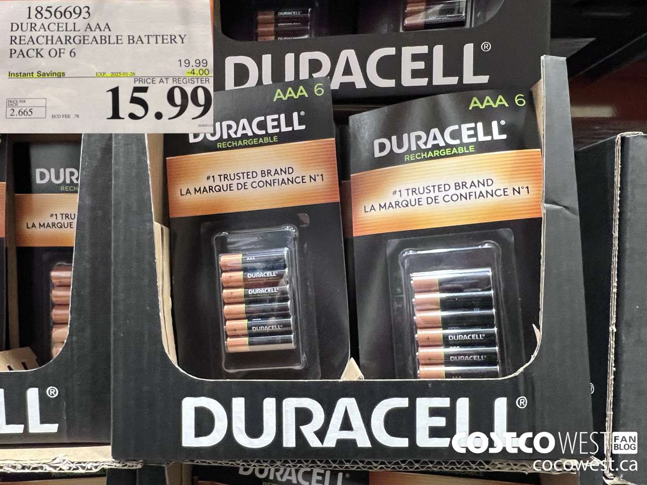 1856693 DURACELL AAA RECHARGEABLE BATTERY PACK OF 6 ($4.00 INSTANT SAVINGS EXPIRES ON 2025-01-26) $15.99