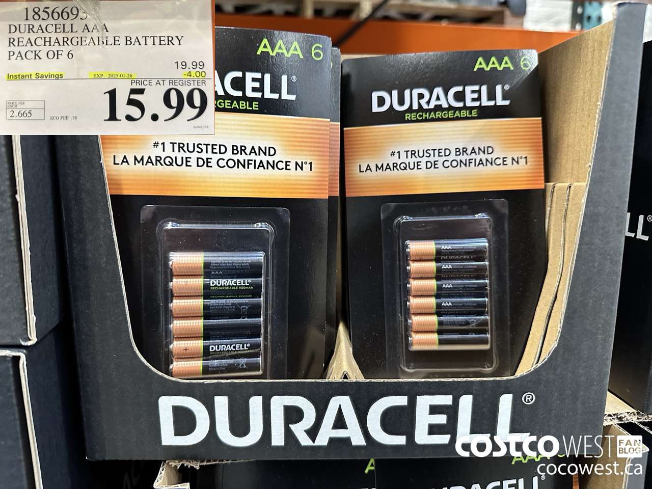 1856693 DURACELL AAA RECHARGEABLE BATTERY PACK OF 6 ($4.00 INSTANT SAVINGS EXPIRES ON 2025-01-26) $15.99